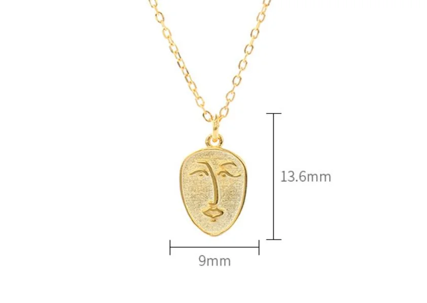 Gold Plated 925 Silver Face Pendant Matte Finished Plain Silver Necklace