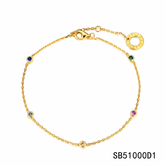 Simple 5 Point Cubic Zirconia 925 Sterling Silver Bolo Bracelet