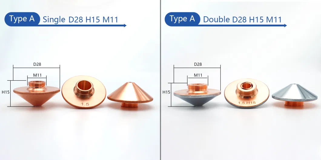 Laser Nozzle Diameter 28mm H15 Single Double Layer Chrome Plated Caliber 0.8-5.0 OEM Precitec for CNC Fiber Laser Cutting Heads