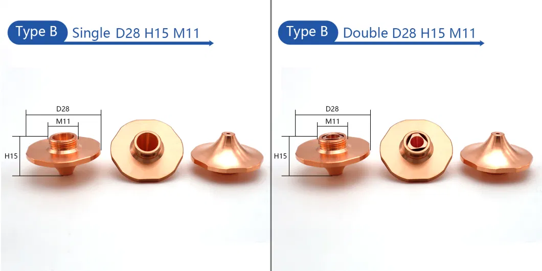 Laser Nozzle Diameter 28mm H15 Single Double Layer Chrome Plated Caliber 0.8-5.0 OEM Precitec for CNC Fiber Laser Cutting Heads