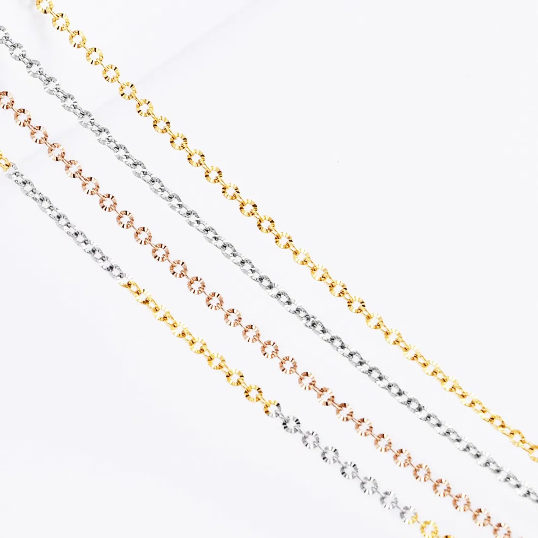 Hot Sell Stainless Steel Cable Chain Necklace with Flower Embossed Gold Plated Finished Chain Making