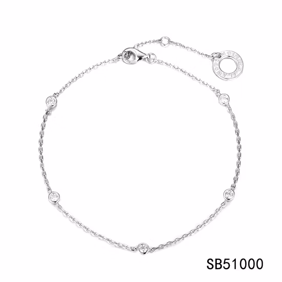 Simple 5 Point Cubic Zirconia 925 Sterling Silver Bolo Bracelet